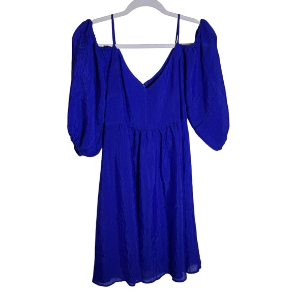 Moulinette Soeurs Anthropologie Carina Open Shoulder Blue Dress, Small - Picture 2 of 14